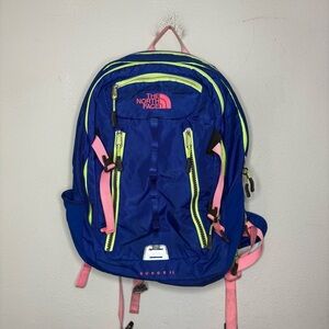 The North Face Blue and Pink Surge II Backpack